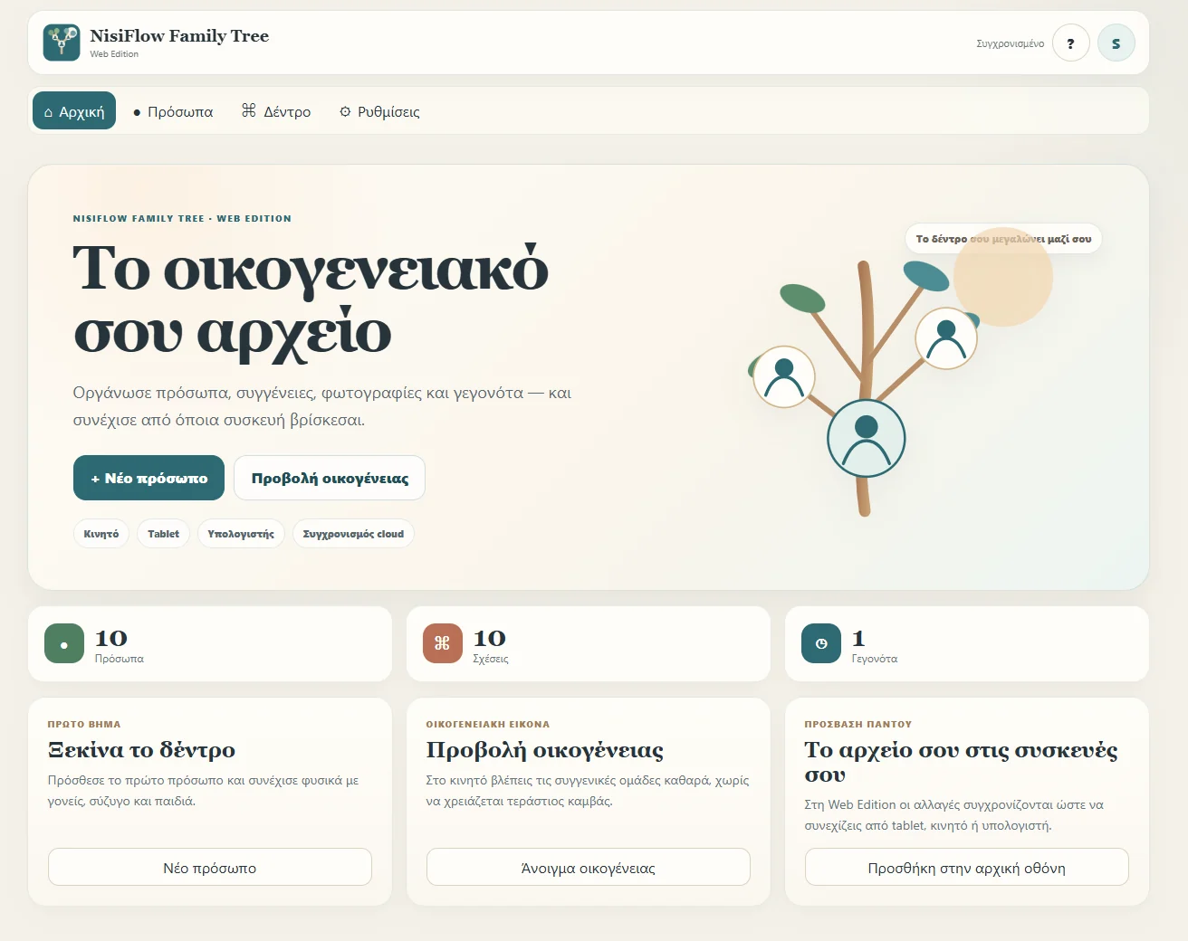 NisiFlow Family Tree — πραγματική web εφαρμογή